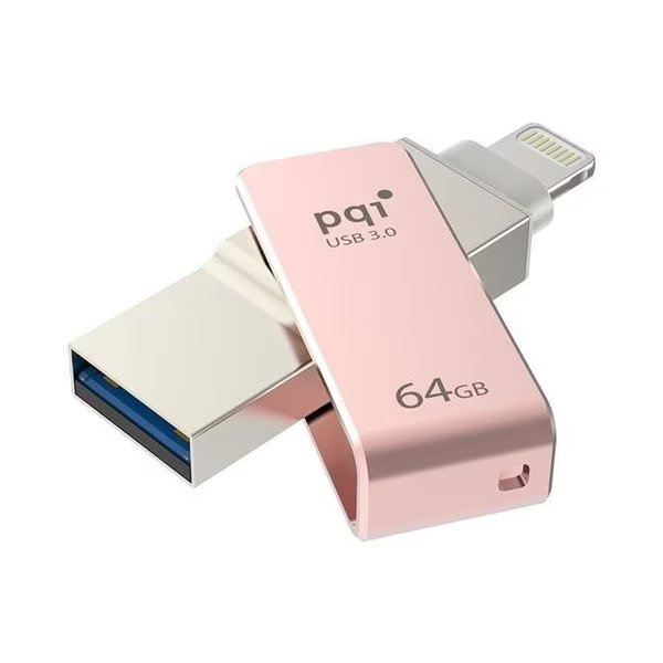 PQI 6I04-064GR3001 iConnect Mini Apple Mfi 64 GB Mobile Flash Drive with Lightning Connector for iPhones; iPads; Mac & PC USB 3.0 - Rose Gold, Pqi, Mfr#: 6I04-064GR3001